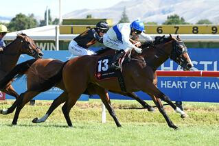 Devise (NZ) (Darci Brahma) winning Saturday’s $200,000 Group 1 Haunui Farm WFA Classic. Photo: Race Images P North